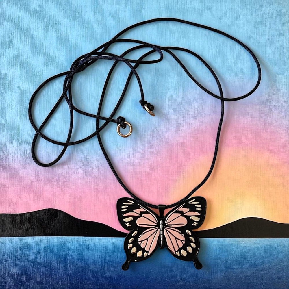Chic Black Rose Gold and Gold Toned Wrap Butterfly Pendant Necklace - Picture 8 of 17